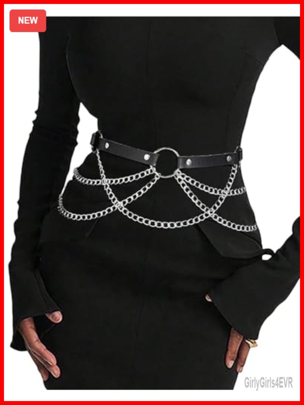 PU Leather Belt Emo Punk Grunge Gothic Chains Adjustable Waist